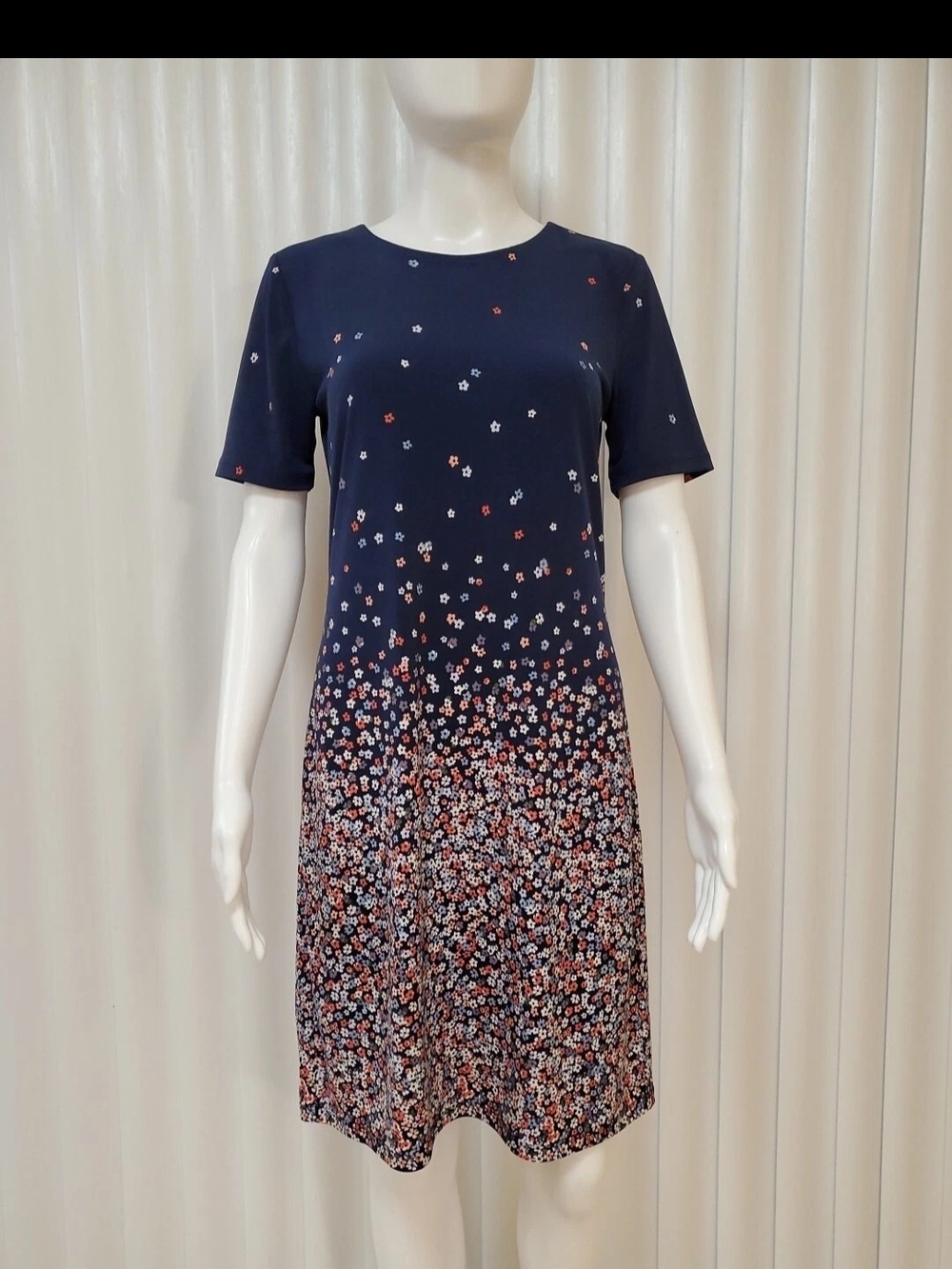 Michael Kors Navy Ombre Floral Bloom Sheath Dress. Sz M